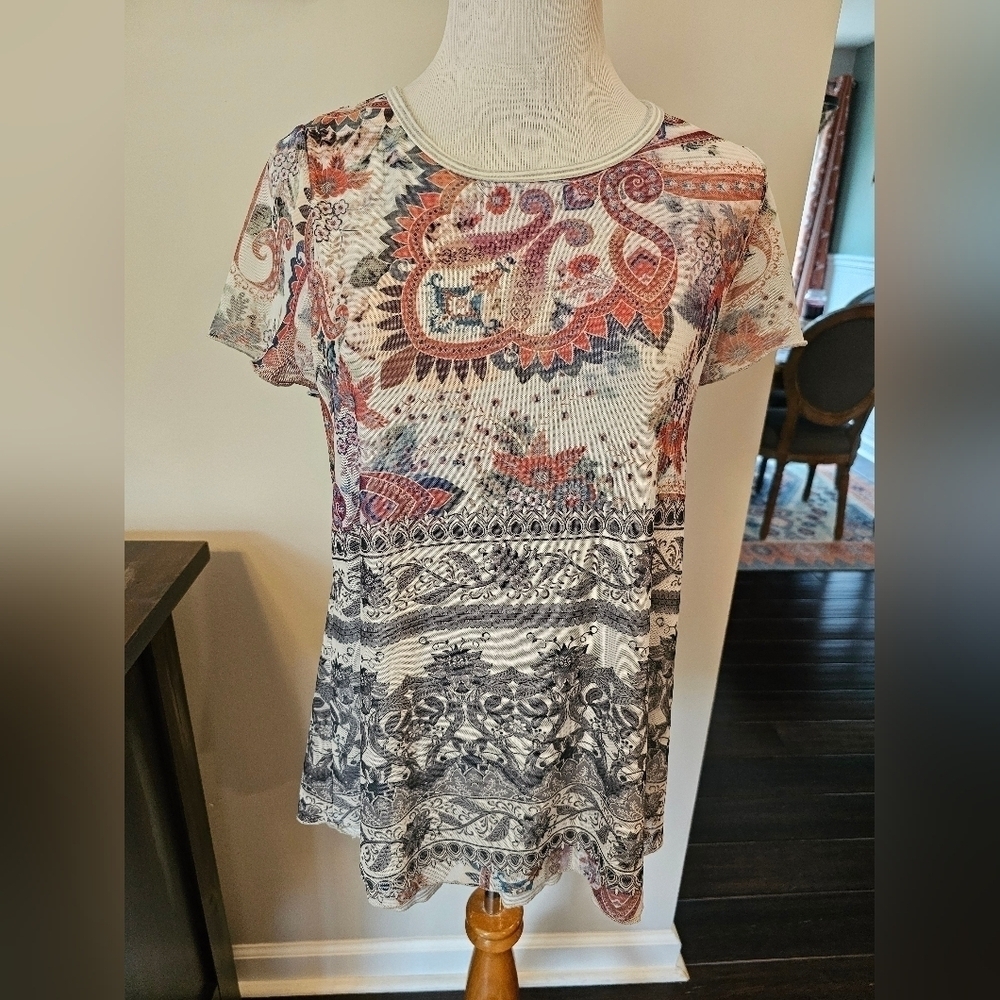 Sundance Size Small Creative Type Floral Mesh Overlay Stripe Top Stretchy Boho